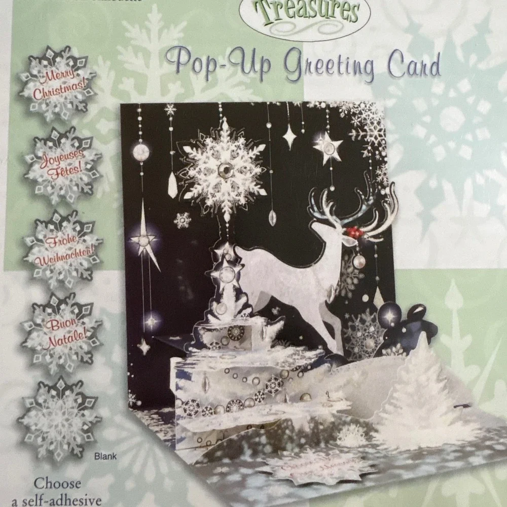 2 Treasures Christmas Pop-Up Greeting Cards‎ Festive Holiday Card Set Reindeer